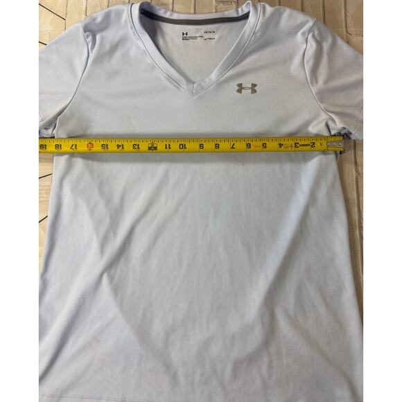 Under Armour HeatGear Women's V-Neck Short Sleeve T-Shirt Blue Large - Picture 4 of 5